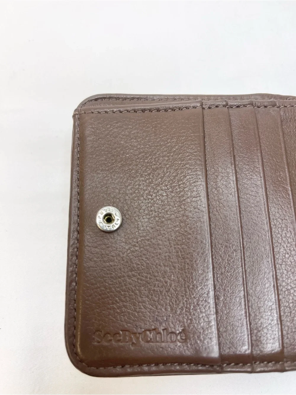 See By Chloe Vintage Leather Embroidered Logo Zip Around Wallet Brown